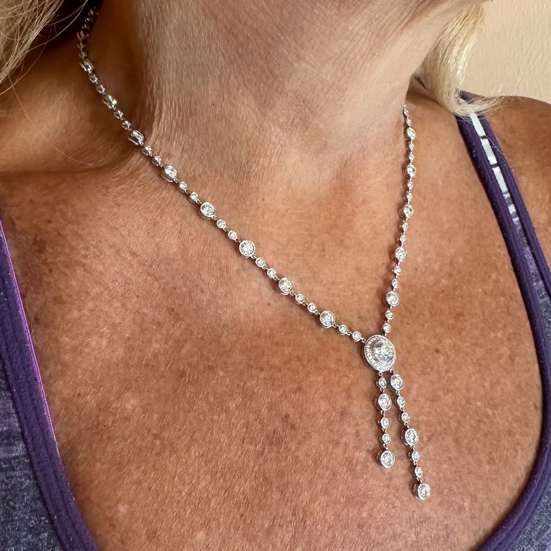 Tiffany & Co Jazz Platinum 8.75ct Diamond Lariat Drop Necklace - 3