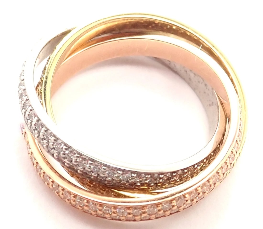 Authentic! Cartier Trinity 18k Gold Diamond Small Model Band Ring Size 51 Cert - 11
