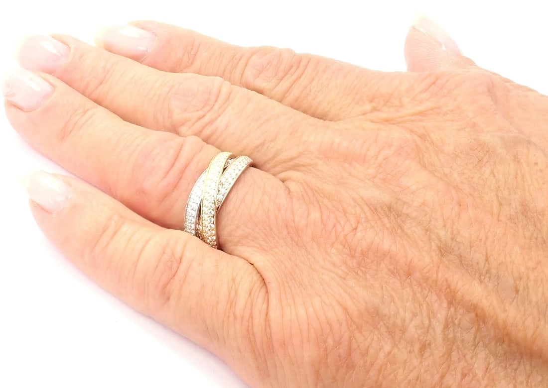 Authentic! Cartier Trinity 18k Gold Diamond Small Model Band Ring Size 51 Cert - 5