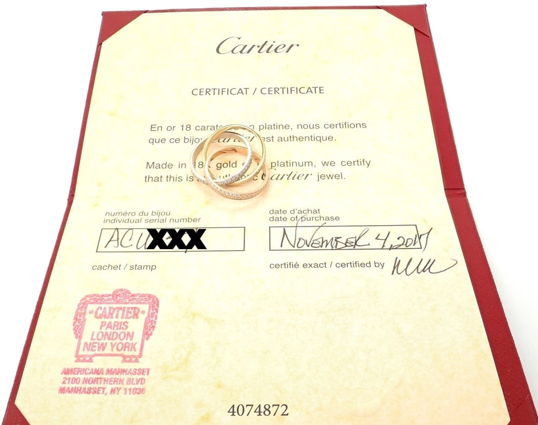 Authentic! Cartier Trinity 18k Gold Diamond Small Model Band Ring Size 51 Cert - 7