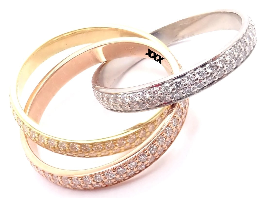 Authentic! Cartier Trinity 18k Gold Diamond Small Model Band Ring Size 51 Cert - 8