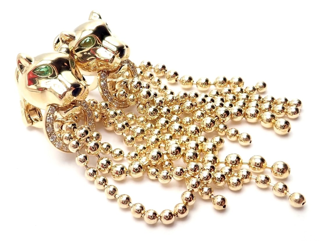 Authentic! Cartier Panther Panthere 18k Gold Diamond Tsavorite Onyx Earrings - 5