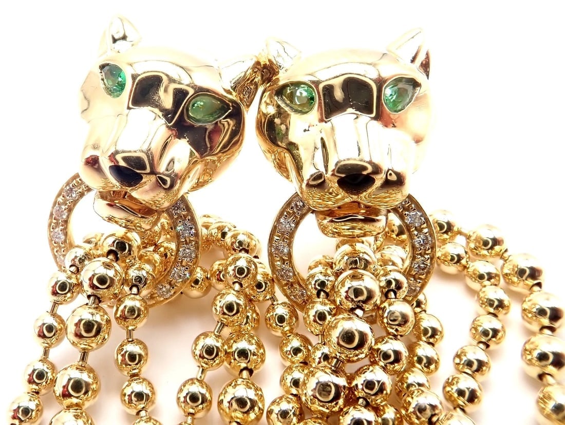 Authentic! Cartier Panther Panthere 18k Gold Diamond Tsavorite Onyx Earrings - 7