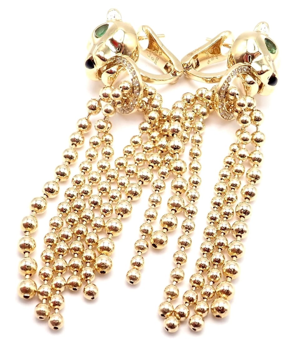 Authentic! Cartier Panther Panthere 18k Gold Diamond Tsavorite Onyx Earrings - 8