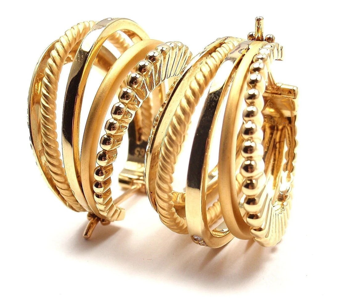 New! Authentic Carrera Y Carrera Melodia 18k Yellow Gold Diamond Hoop Earrings - 2