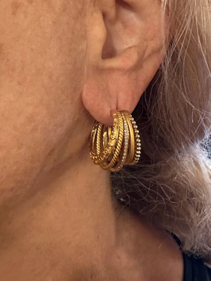 New! Authentic Carrera Y Carrera Melodia 18k Yellow Gold Diamond Hoop Earrings - 7