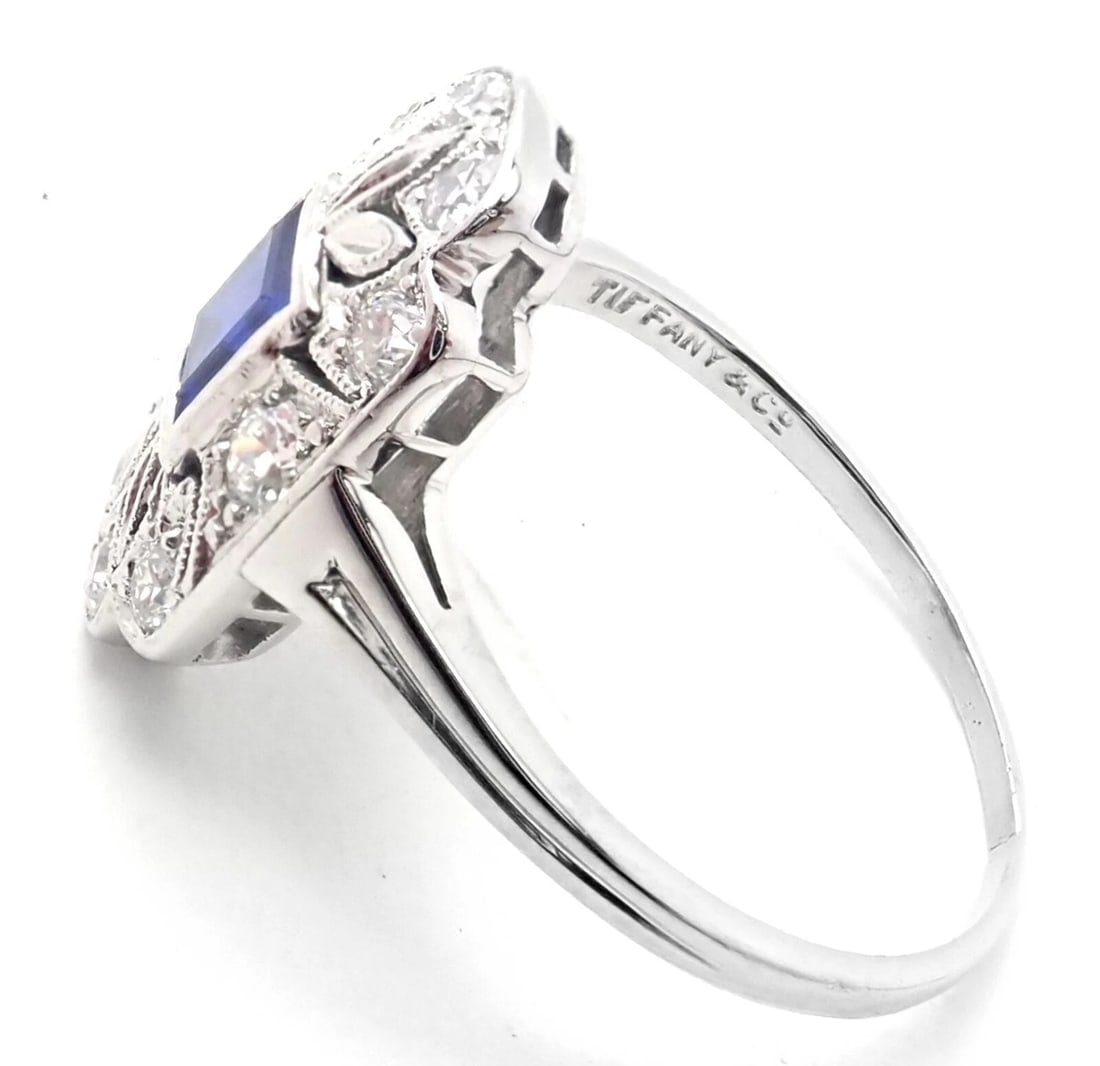 Vintage! Authentic Tiffany & Co Irid Platinum Diamond Sapphire Cocktail Ring - 5