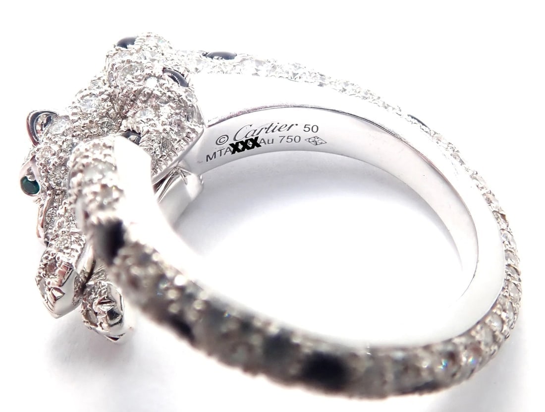 Authentic! Cartier Panther Panthere 18k White Gold Diamond Onyx Ring Paper - 11