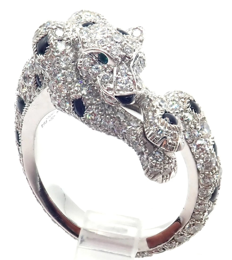 Authentic! Cartier Panther Panthere 18k White Gold Diamond Onyx Ring Paper - 4