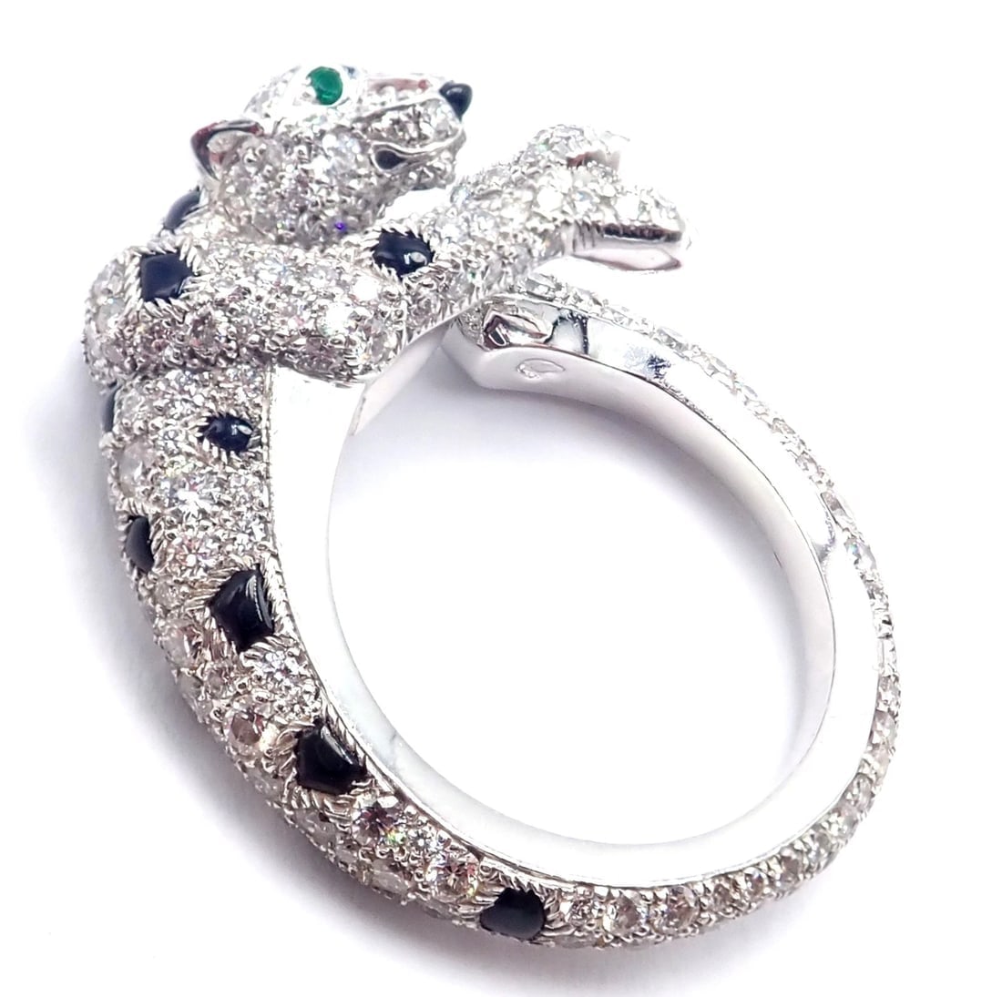 Authentic! Cartier Panther Panthere 18k White Gold Diamond Onyx Ring Paper - 7