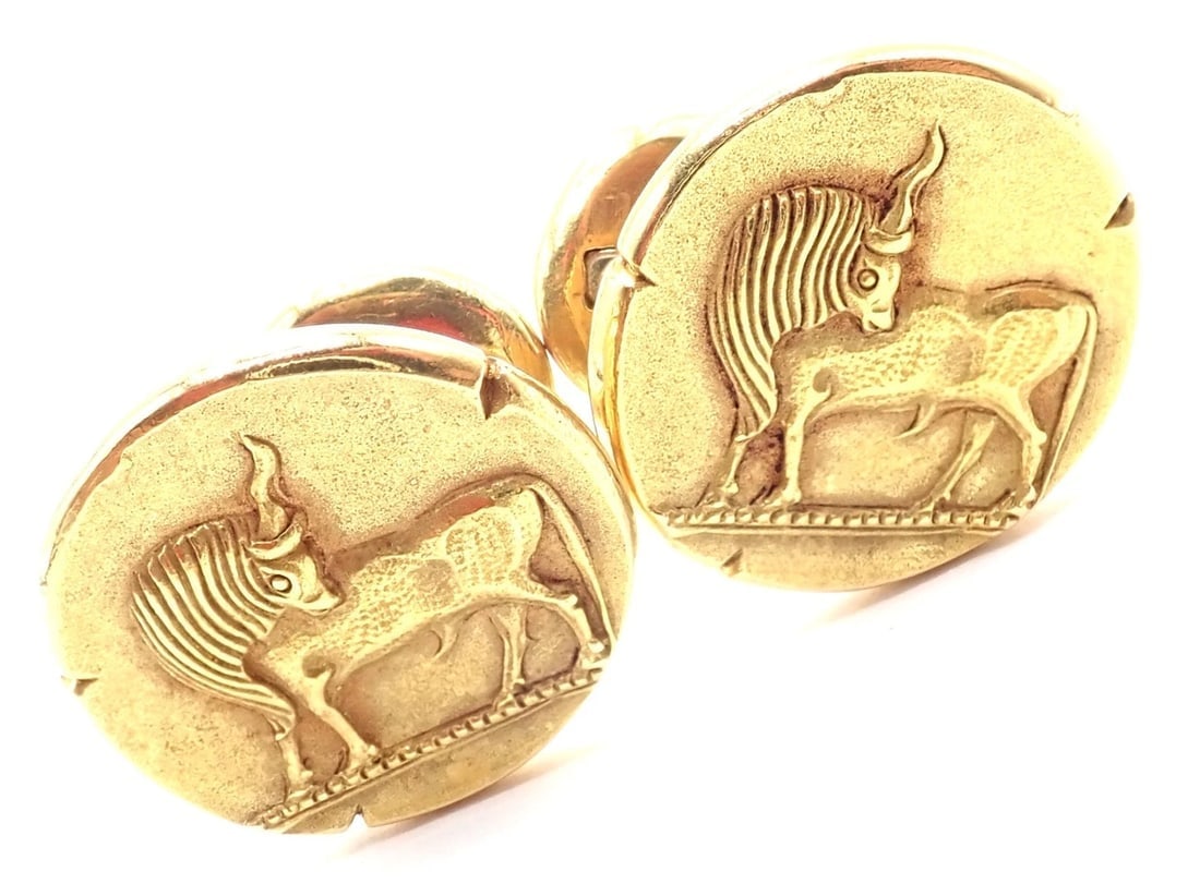 Vintage! Van Cleef & Arpels G. L'Enfant 18k Yellow Gold Zodiac Taurus Cufflinks - 4