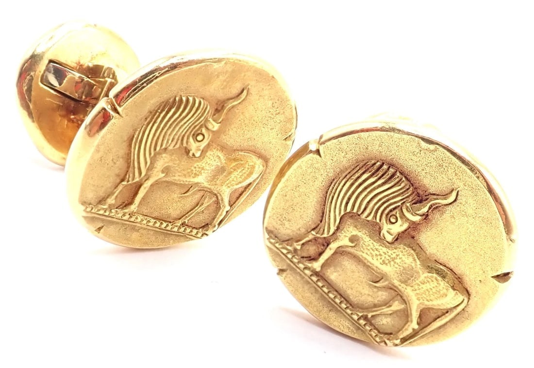 Vintage! Van Cleef & Arpels G. L'Enfant 18k Yellow Gold Zodiac Taurus Cufflinks - 5