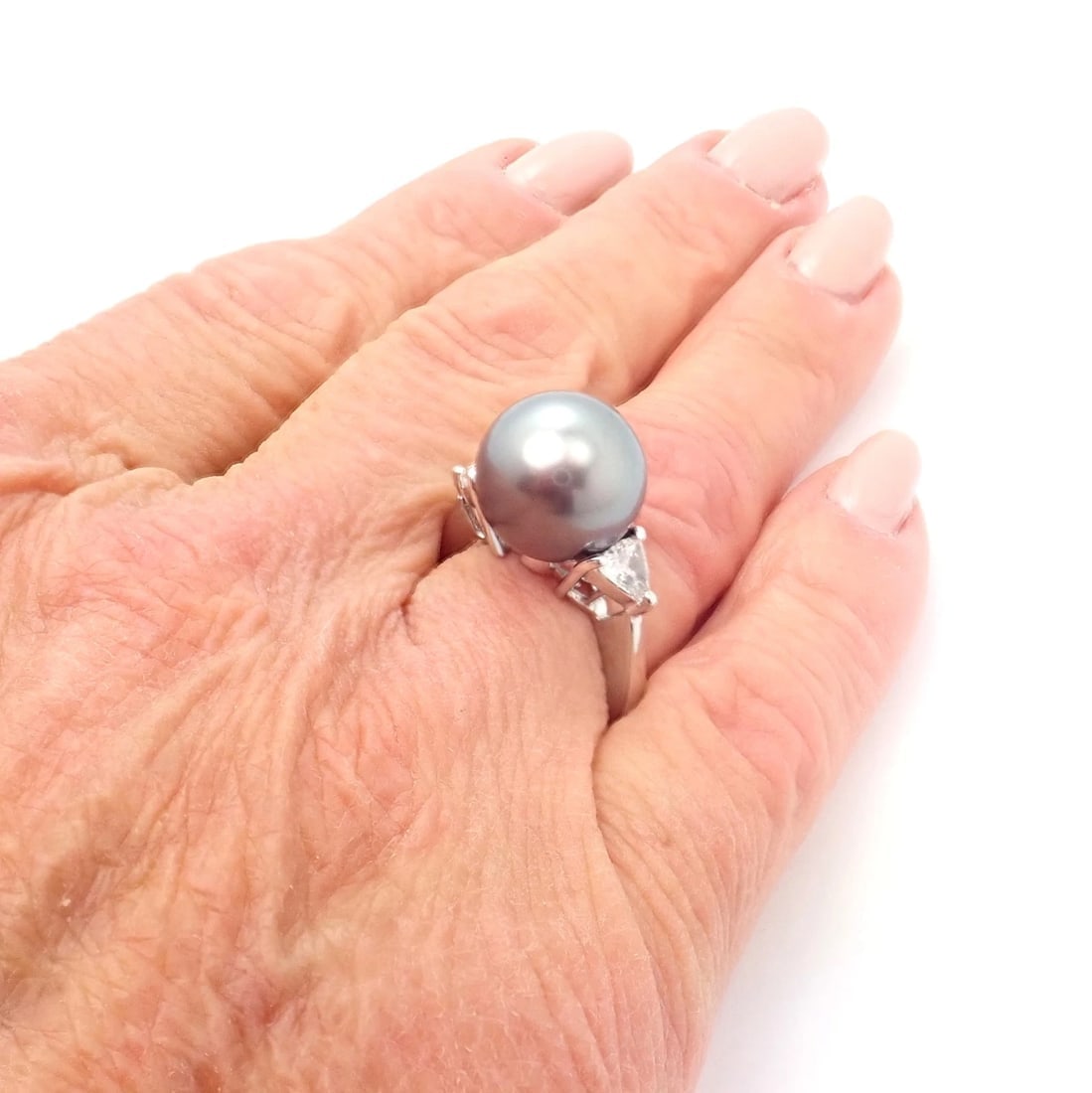 Rare! Mikimoto Platinum .5ctw Diamond 12mm Tahitian South Sea Pearl Heart Ring - 5