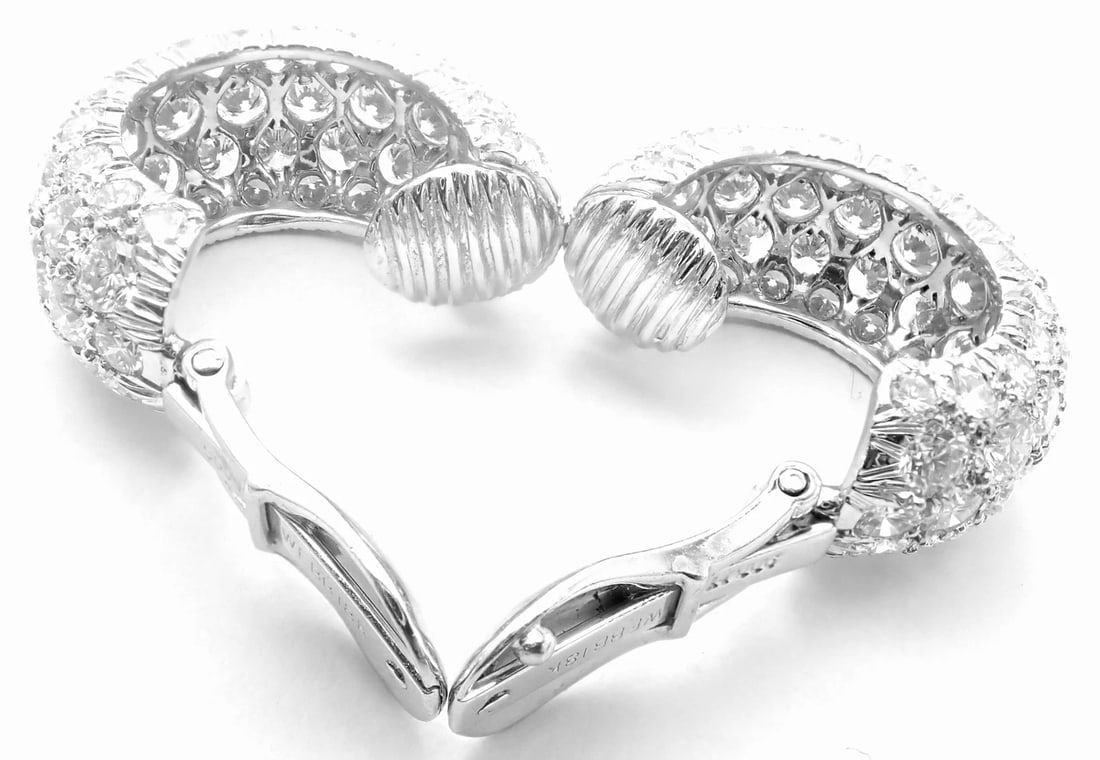 Authentic! David Webb Platinum 18k White Gold 10ct Diamond Hoop Earrings - 9