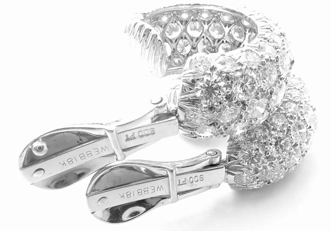 Authentic! David Webb Platinum 18k White Gold 10ct Diamond Hoop Earrings - 11
