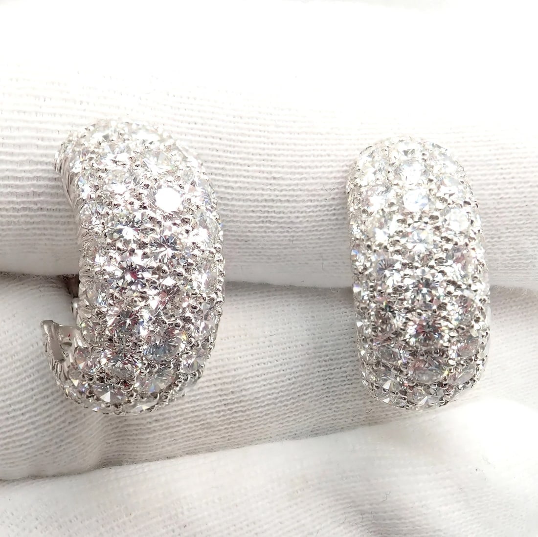 Authentic! David Webb Platinum 18k White Gold 10ct Diamond Hoop Earrings - 5