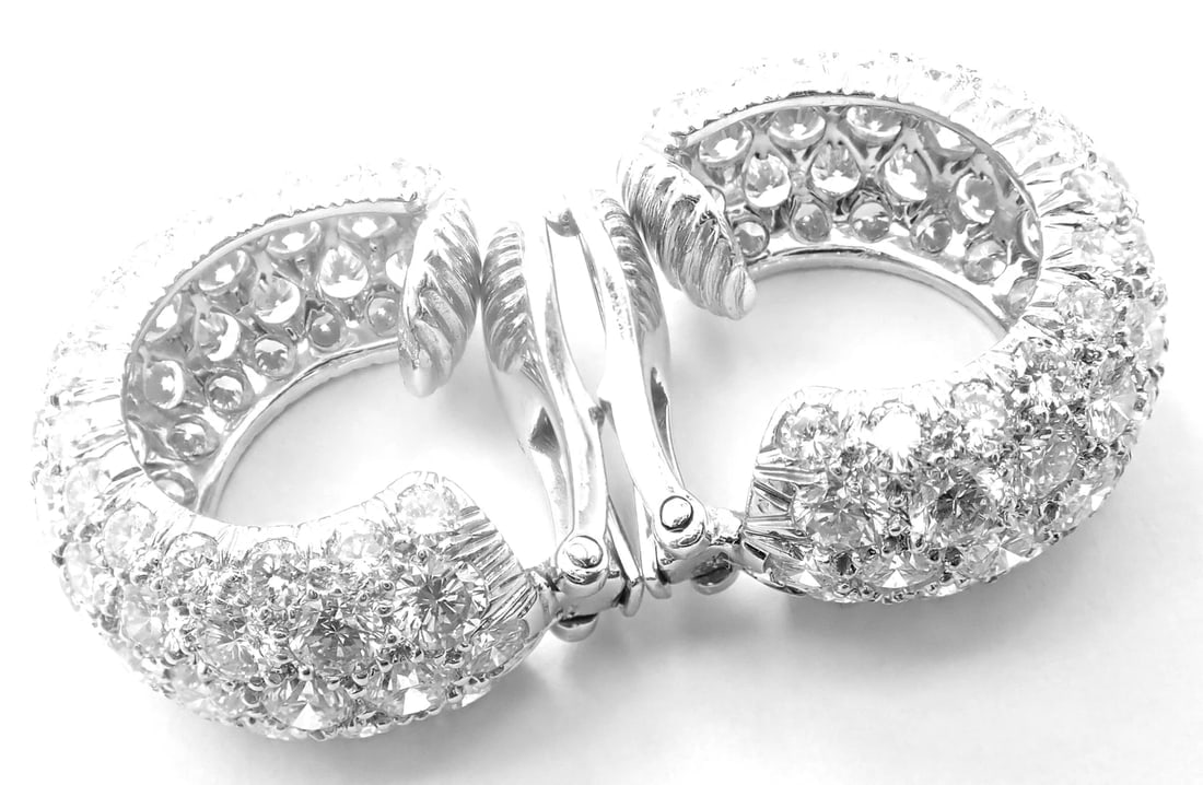Authentic! David Webb Platinum 18k White Gold 10ct Diamond Hoop Earrings - 7