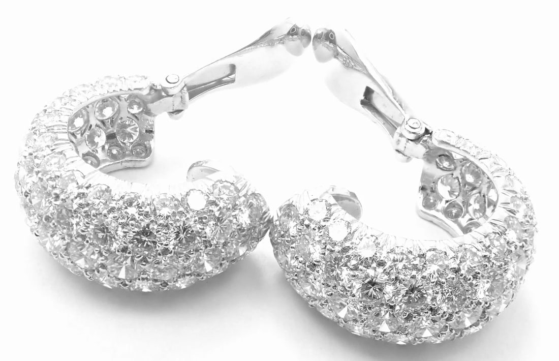 Authentic! David Webb Platinum 18k White Gold 10ct Diamond Hoop Earrings - 8