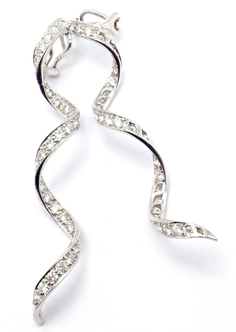 Authentic! Harry Winston Platinum Diamond Twisted Long Hanging Drop Earrings - 3