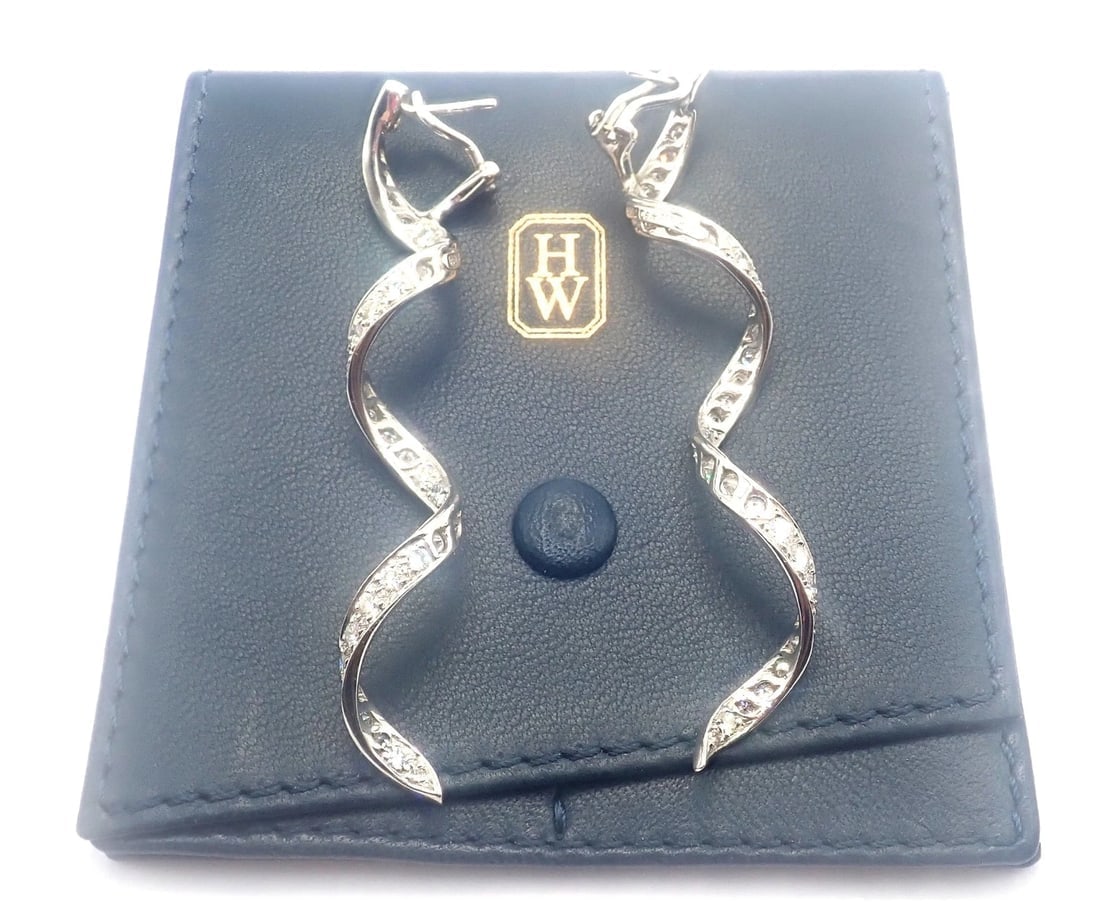 Authentic! Harry Winston Platinum Diamond Twisted Long Hanging Drop Earrings - 4