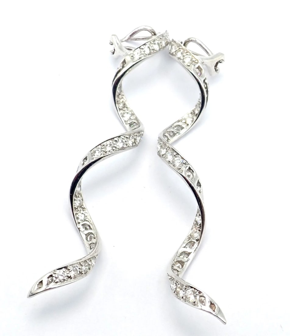 Authentic! Harry Winston Platinum Diamond Twisted Long Hanging Drop Earrings - 5