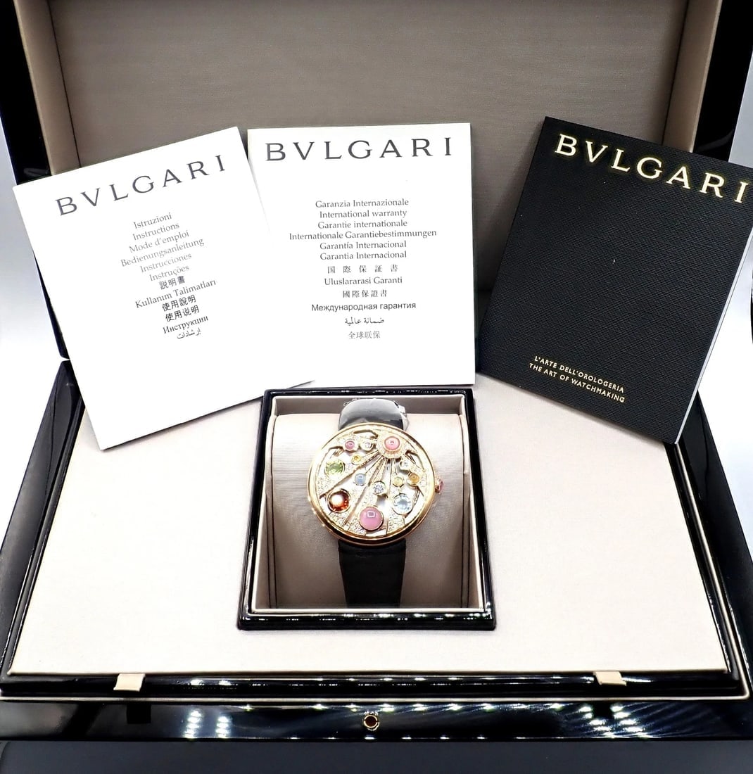 Bulgari Mediterranian Eden 18k Rose Gold Diamond Color Stone MOP Watch Box Paper - 4