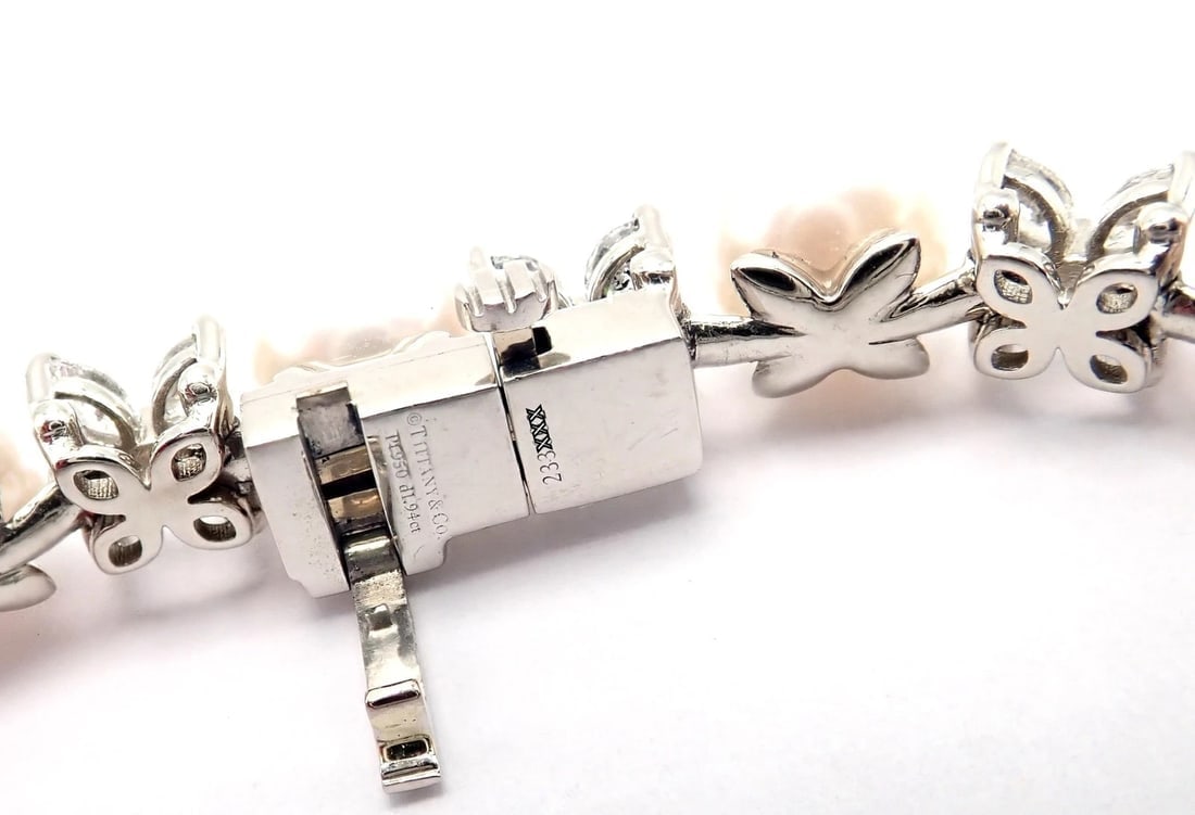Tiffany & Co Victoria Platinum Diamond Akoya Cultured Pearl Line Tennis Bracelet - 13