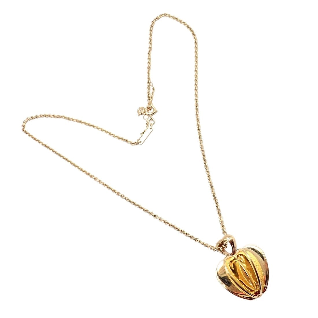 Rare! Cartier 18k Yellow Gold Double C 3D Apple Pendant Chain Necklace - 9