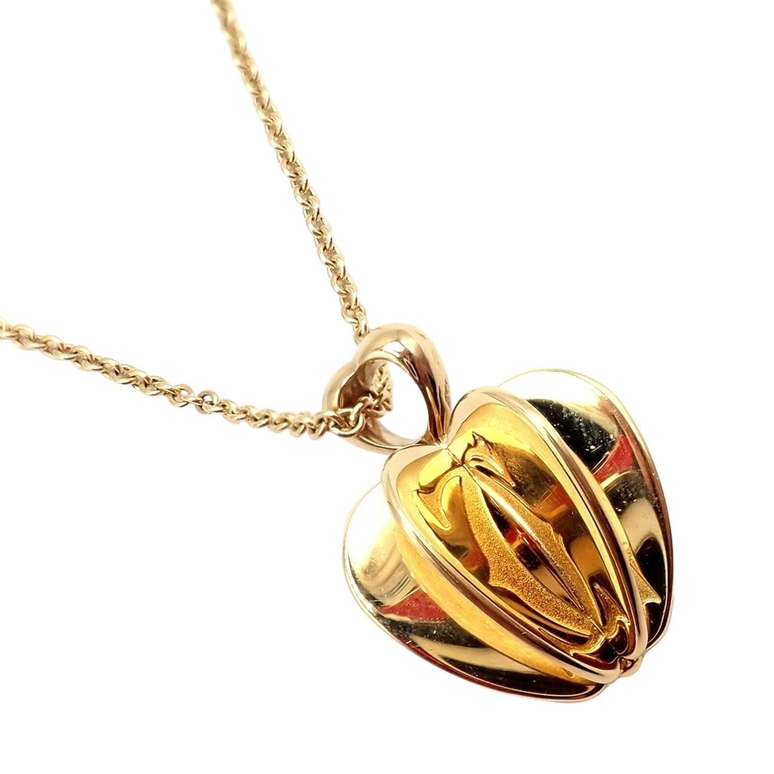 Rare! Cartier 18k Yellow Gold Double C 3D Apple Pendant Chain Necklace - 5