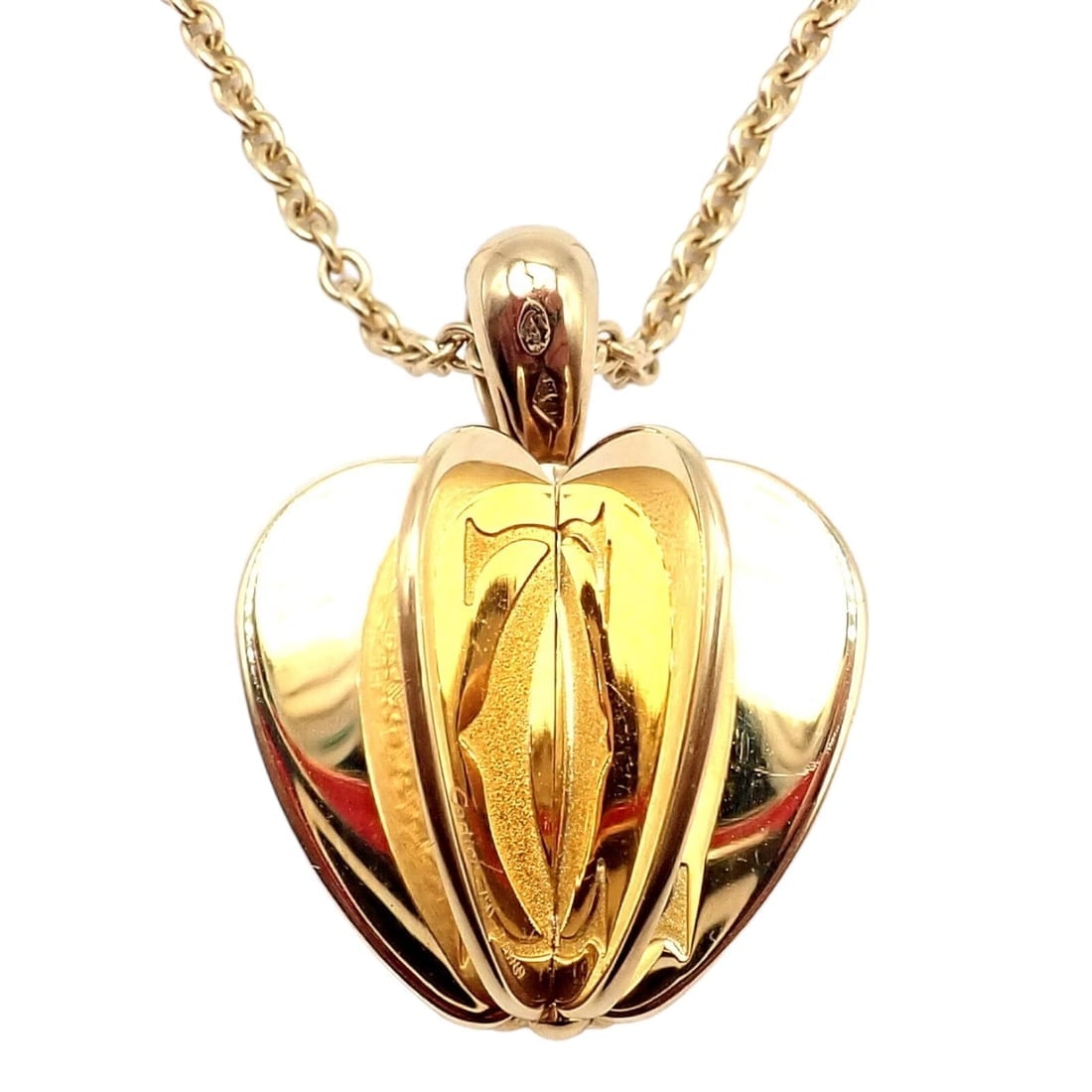 Rare! Cartier 18k Yellow Gold Double C 3D Apple Pendant Chain Necklace - 6