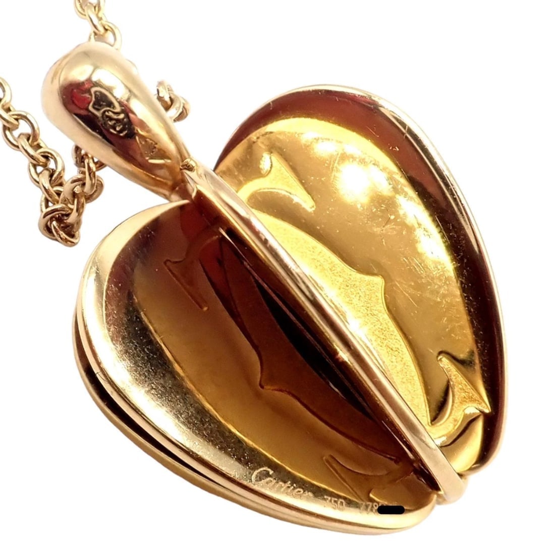 Rare! Cartier 18k Yellow Gold Double C 3D Apple Pendant Chain Necklace - 8