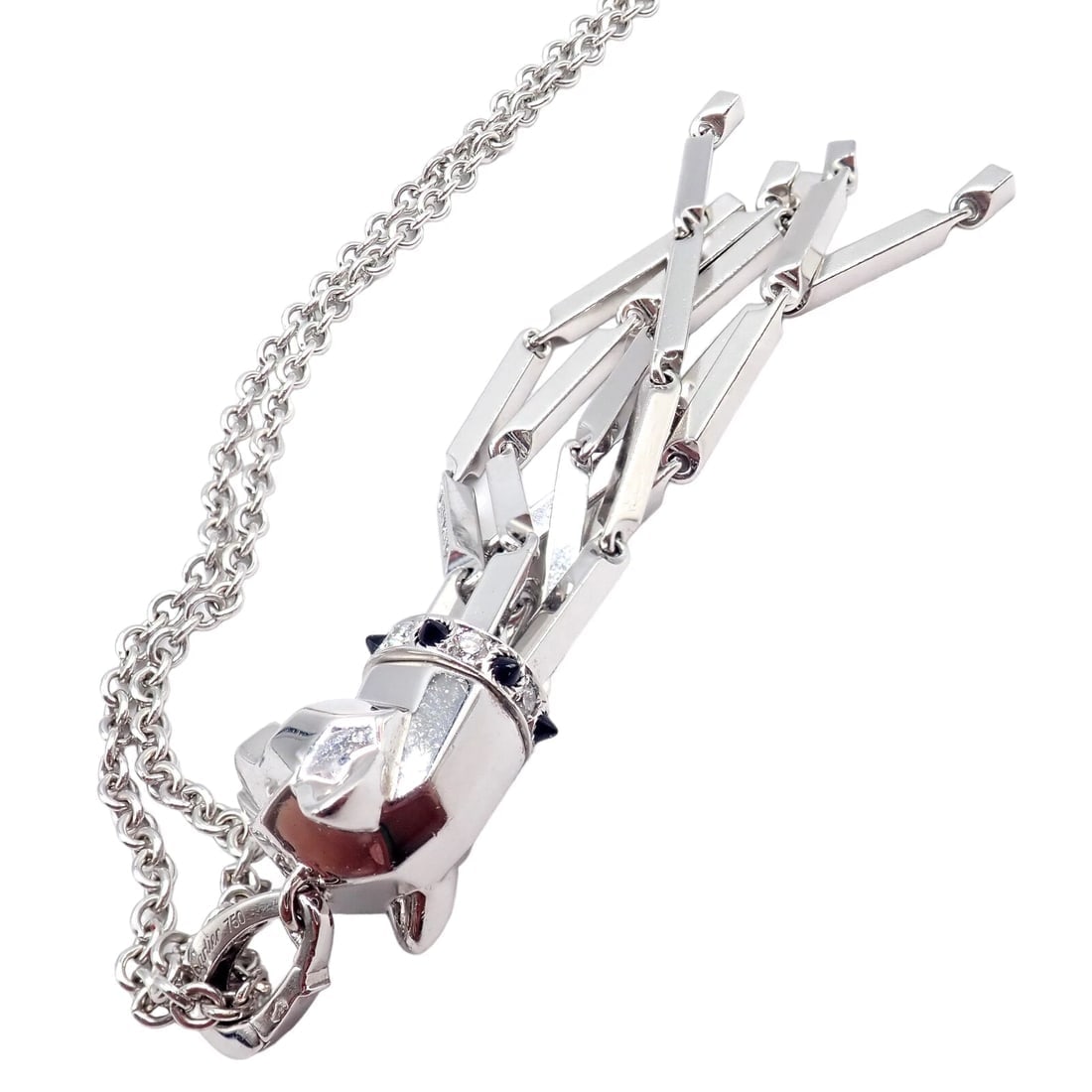 Panthere de Cartier Panther 18k White Gold Diamond Emerald Onyx Pendant Necklace - 11