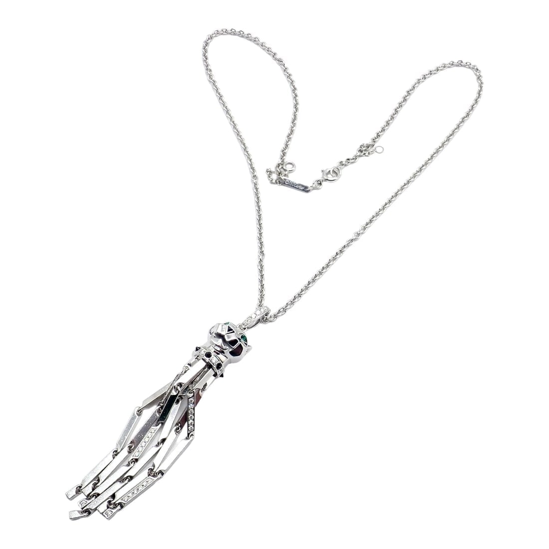 Panthere de Cartier Panther 18k White Gold Diamond Emerald Onyx Pendant Necklace - 12