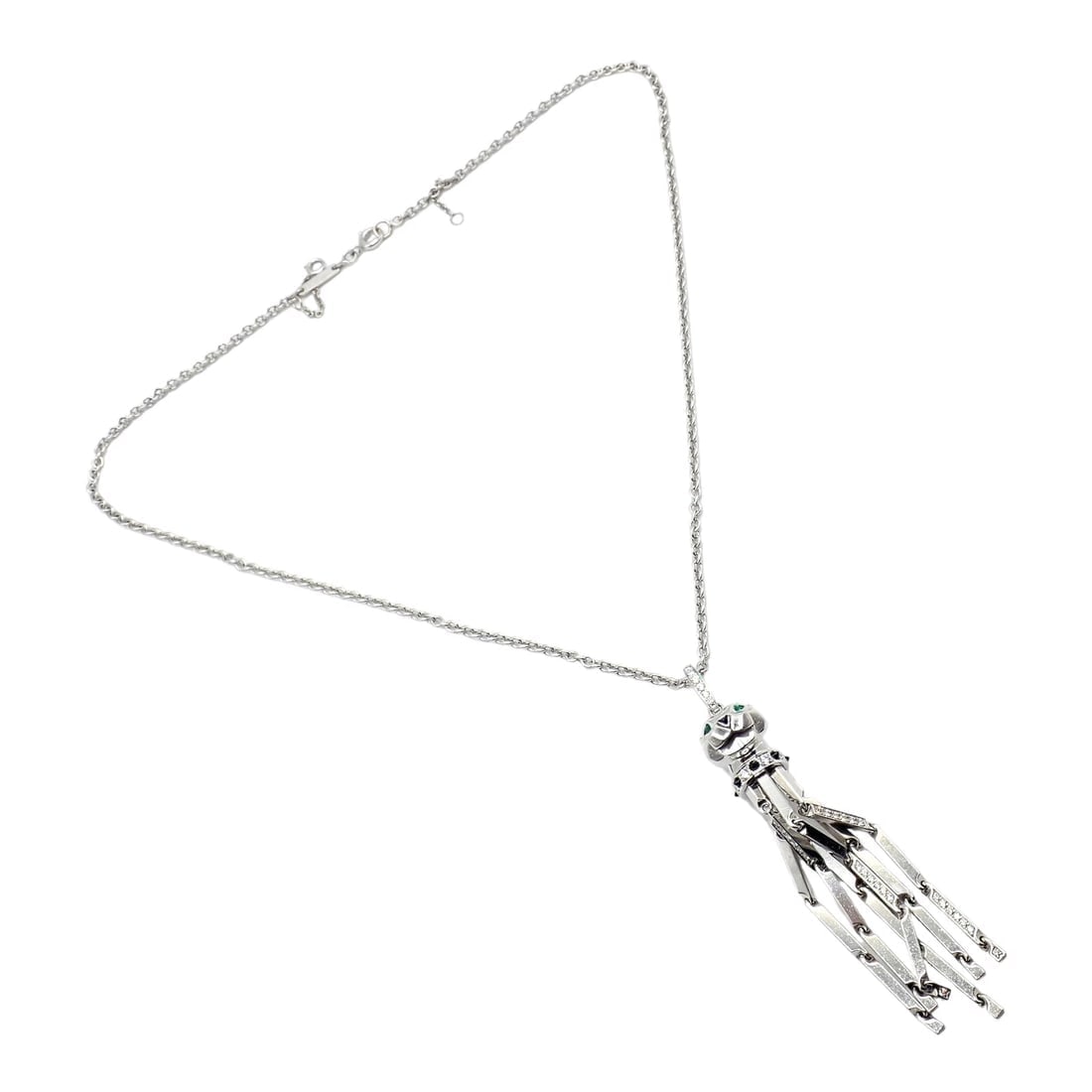 Panthere de Cartier Panther 18k White Gold Diamond Emerald Onyx Pendant Necklace - 4