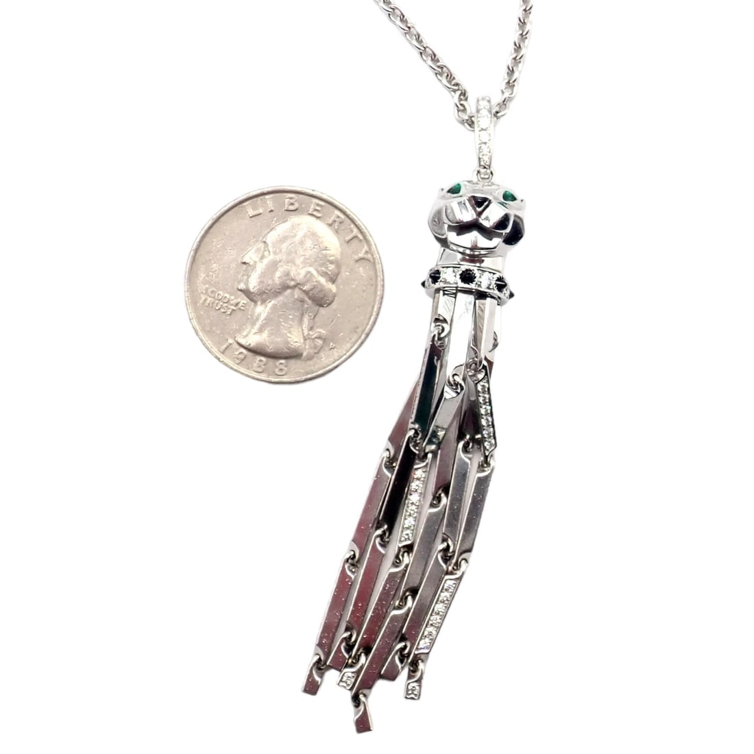 Panthere de Cartier Panther 18k White Gold Diamond Emerald Onyx Pendant Necklace - 5