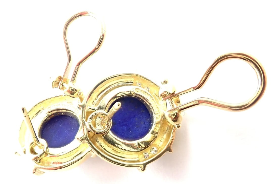 Authentic! Tiffany & Co 18k Yellow Gold Diamond Lapis Lazuli Earrings - 8