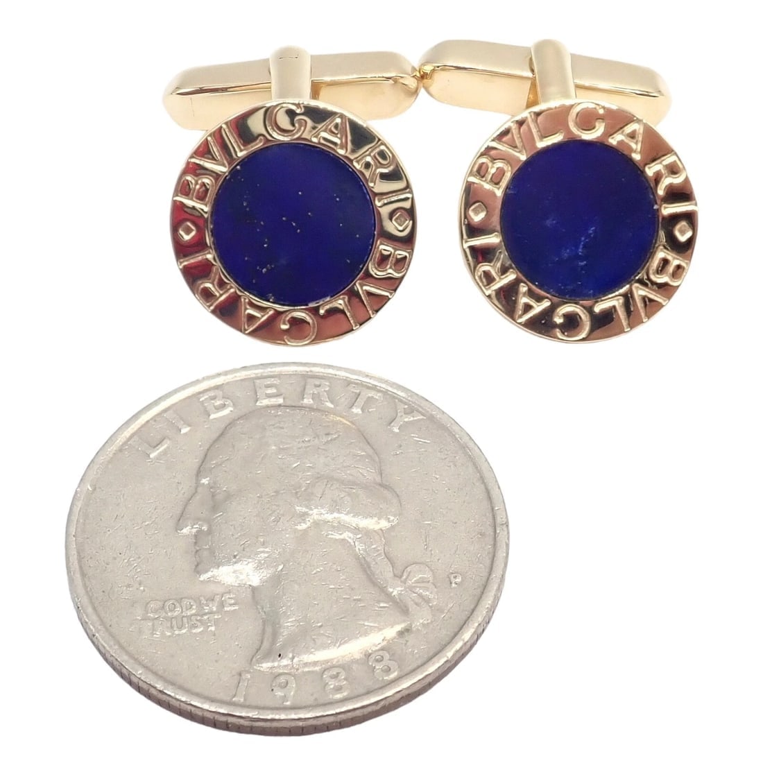 Authentic! Bvlgari Bulgari 18k Yellow Gold Lapis Lazuli Cufflinks - 5