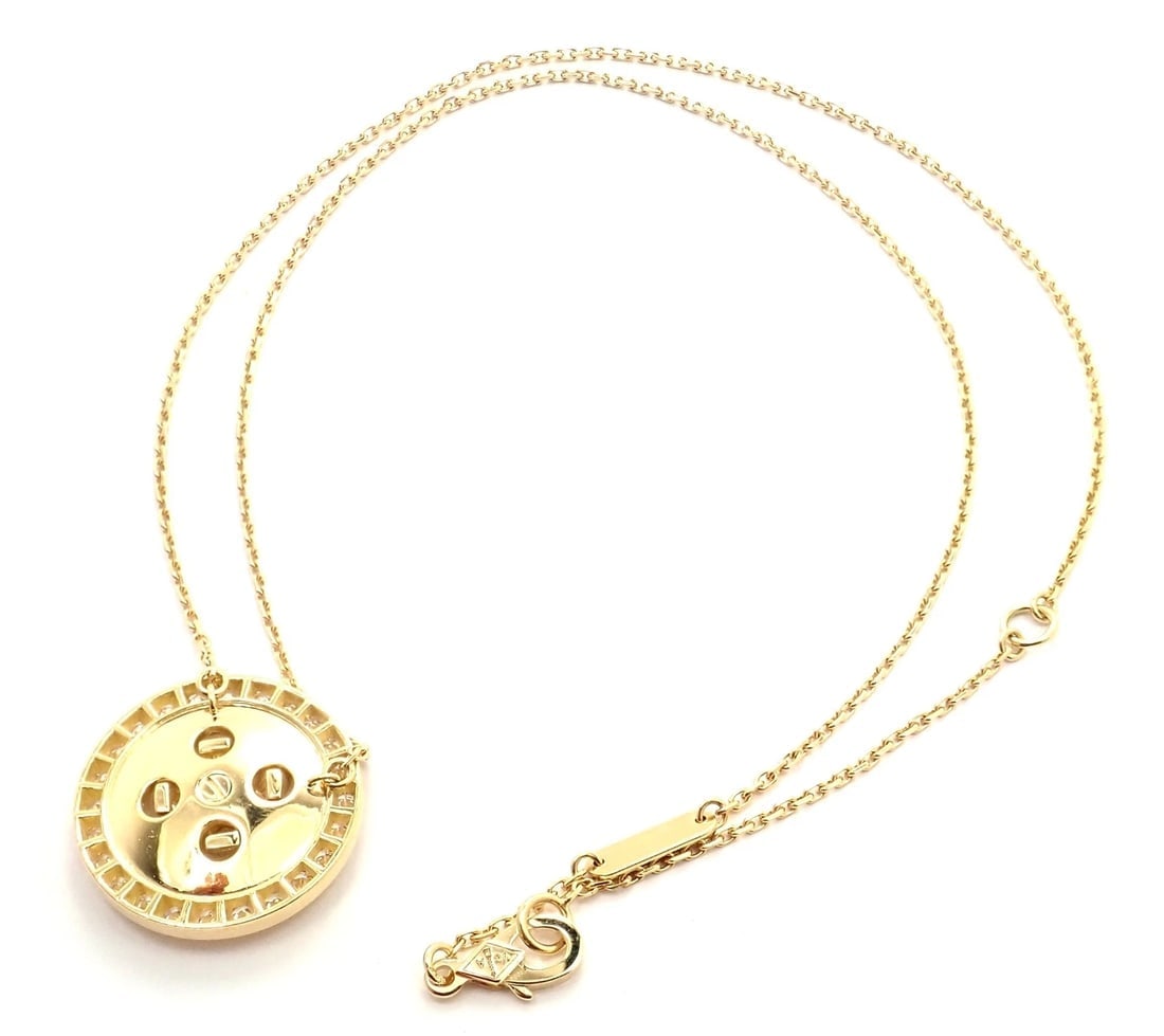Authentic! Van Cleef & Arpels 18k Yellow Gold Diamond Button Pendant Necklace - 9