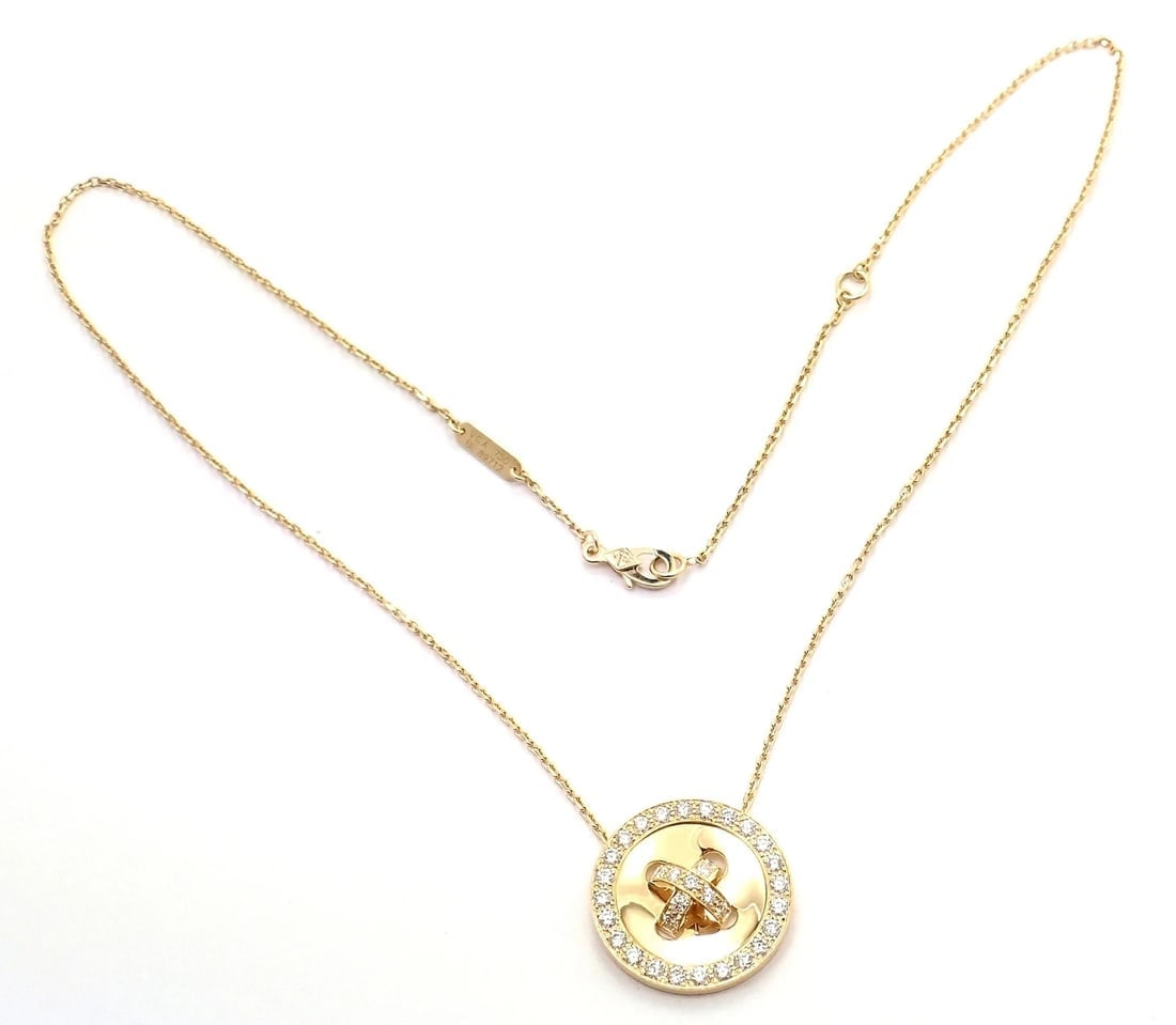 Authentic! Van Cleef & Arpels 18k Yellow Gold Diamond Button Pendant Necklace - 6