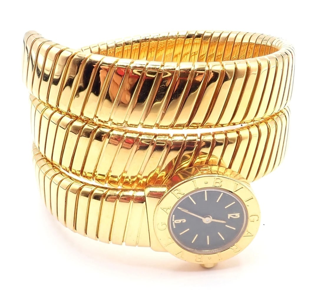 Authentic! Bulgari 18k Yellow Gold Tubogas Serpent Snake Bracelet Watch - 11