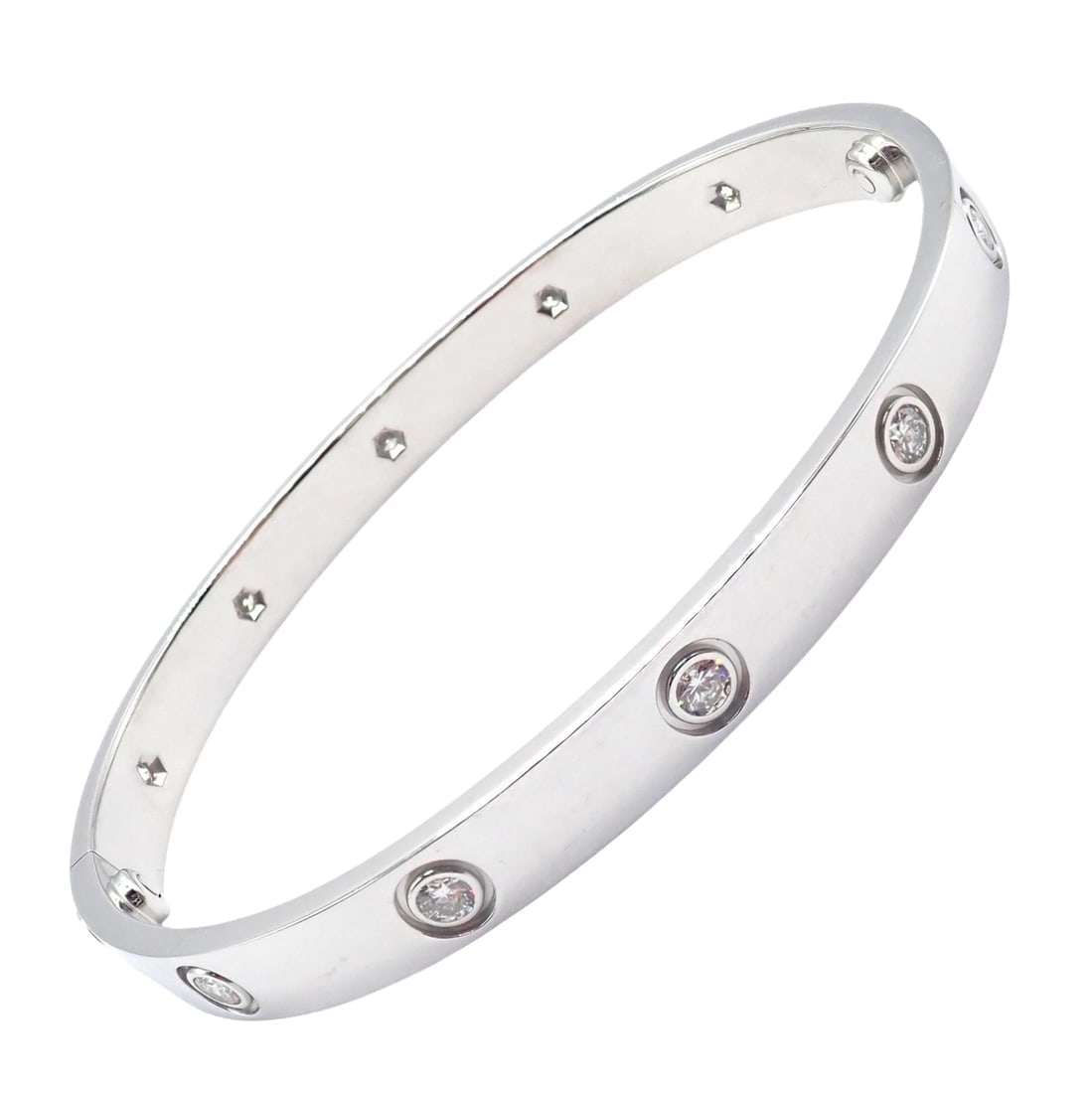 Authentic! Cartier Love 18k White Gold 10 Diamond Bangle Bracelet Sz 18 + Cert - 10