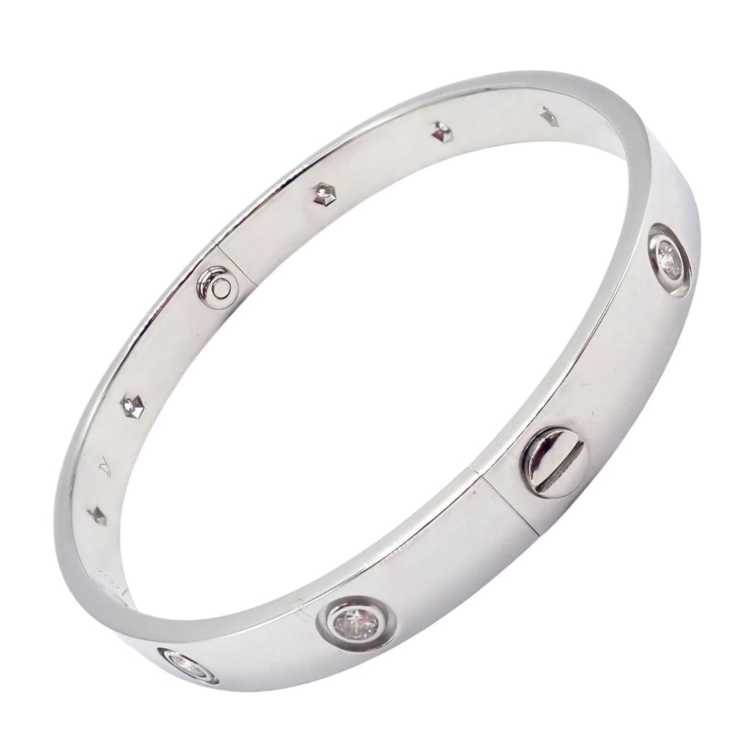 Authentic! Cartier Love 18k White Gold 10 Diamond Bangle Bracelet Sz 18 + Cert - 11