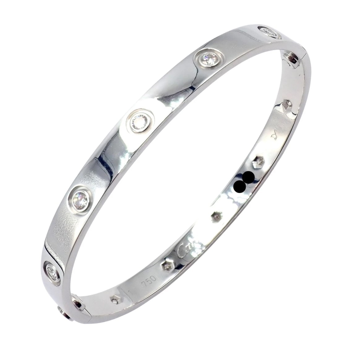 Authentic! Cartier Love 18k White Gold 10 Diamond Bangle Bracelet Sz 18 + Cert - 12
