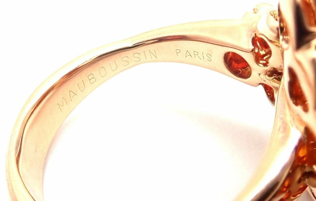 Authentic! Mauboussin Paris 18k Rose Gold Diamond Tourmaline Citrine Ring - 10