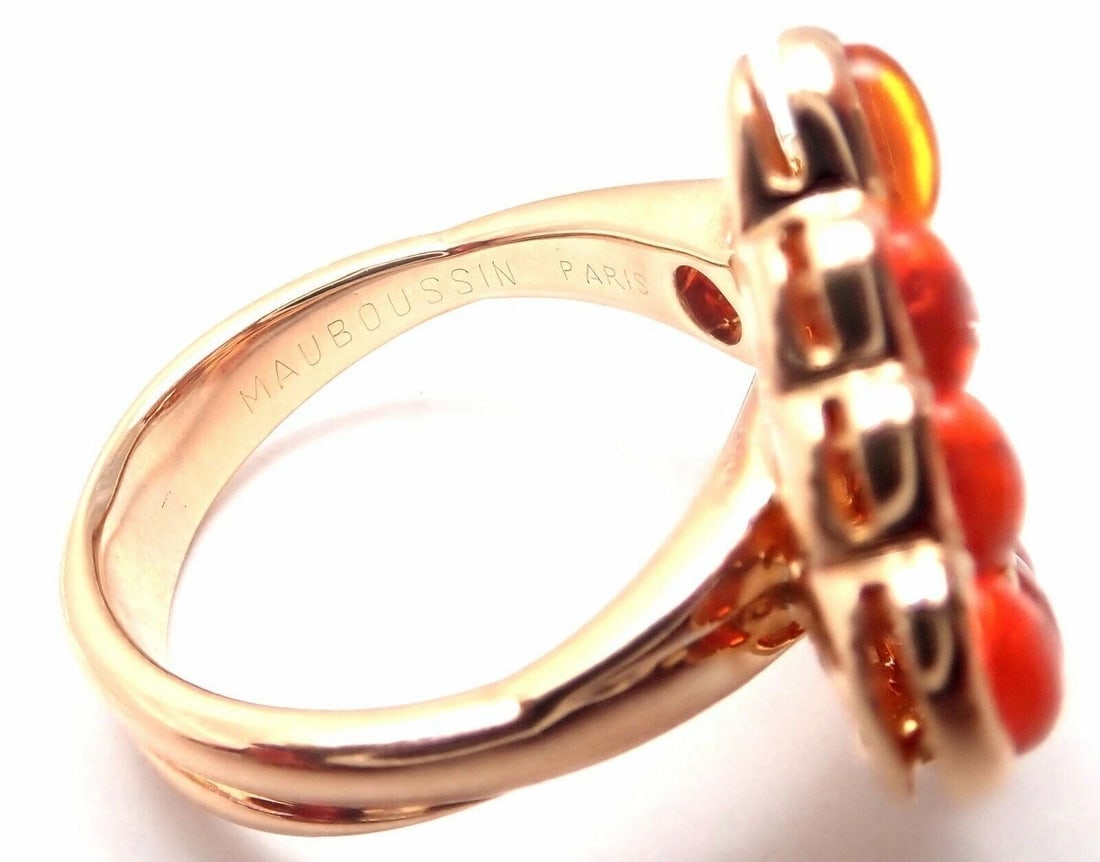 Authentic! Mauboussin Paris 18k Rose Gold Diamond Tourmaline Citrine Ring - 8