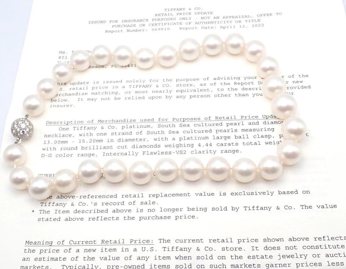 Authentic! Tiffany & Co Platinum Diamond South Sea Large Pearl Necklace Paper - 9