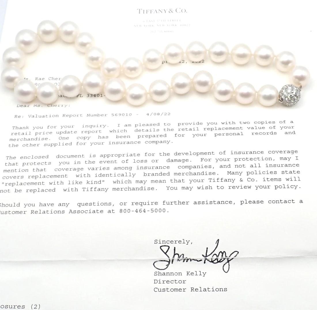 Authentic! Tiffany & Co Platinum Diamond South Sea Large Pearl Necklace Paper - 10