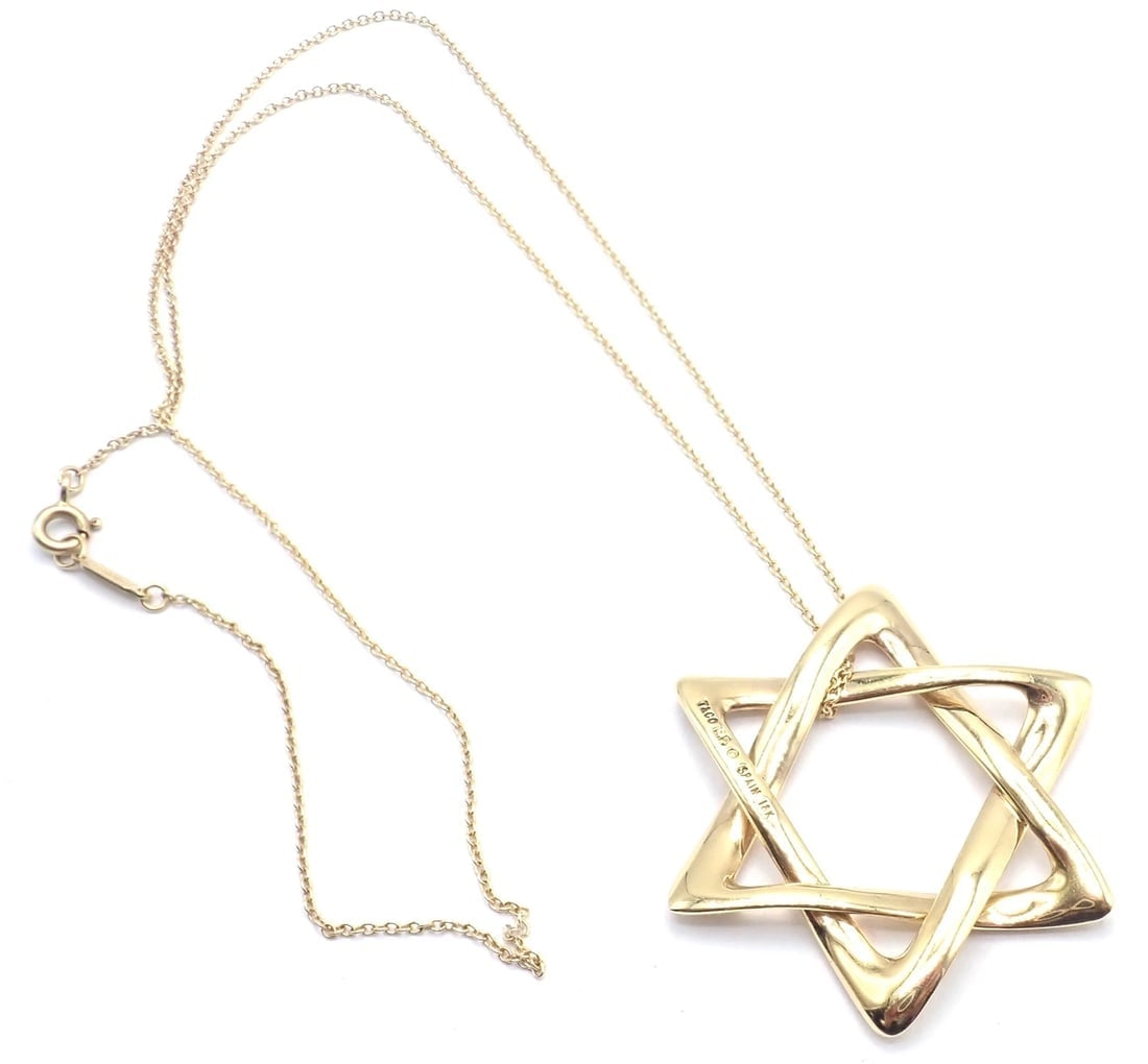 Authentic! Tiffany & Co Peretti 18k Gold Large Star Of David Pendant Necklace - 11