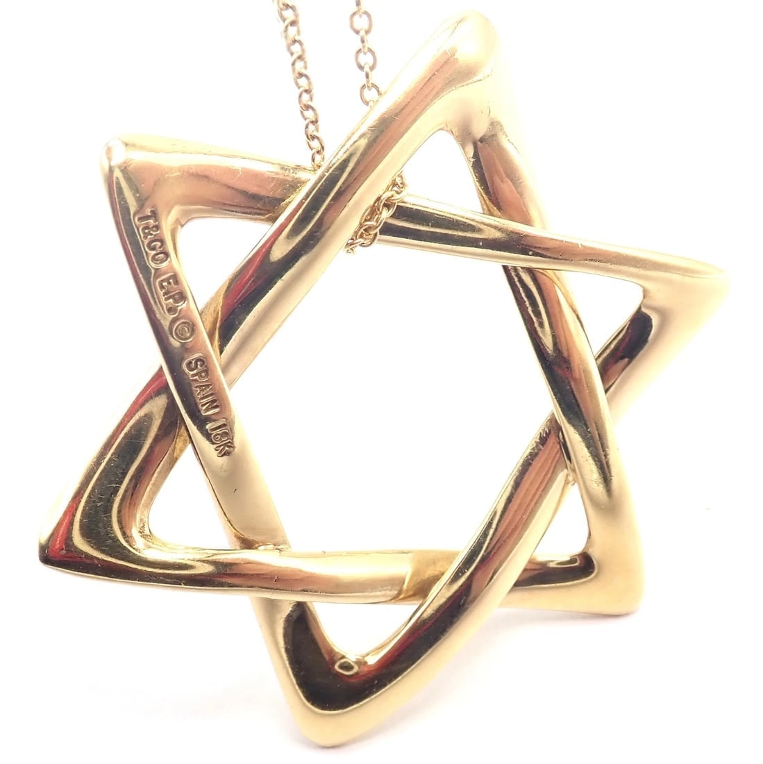 Authentic! Tiffany & Co Peretti 18k Gold Large Star Of David Pendant Necklace - 8