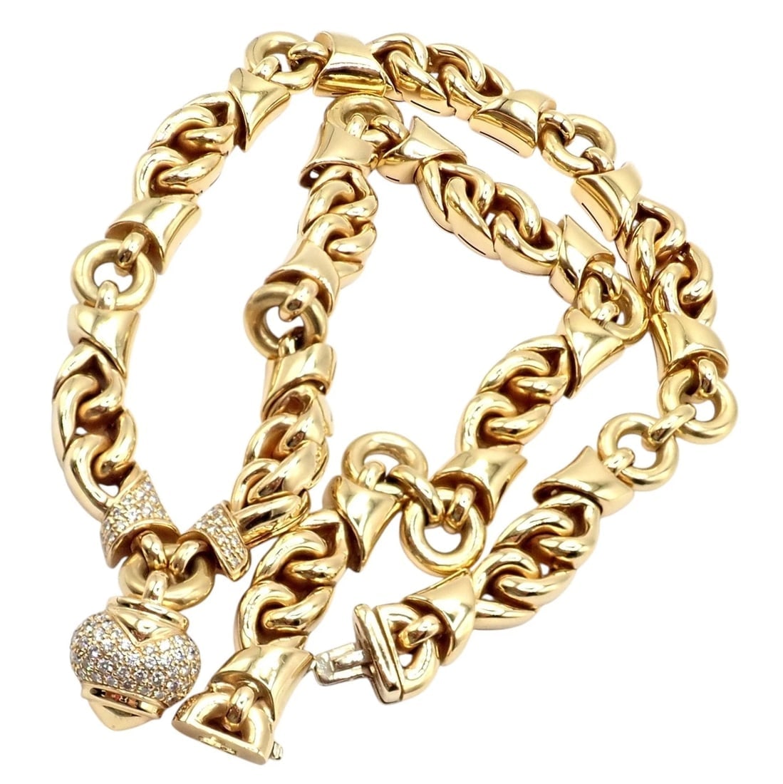 Rare! Bvlgari Bulgari 18k Yellow Gold Diamond Doppio Cuore Heart Necklace - 11